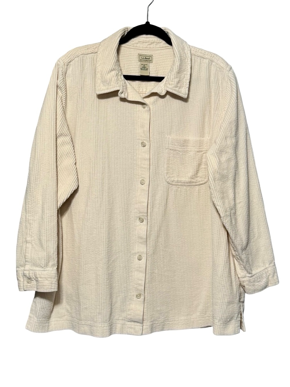 L.L. Bean Corduroy Cream Long Sleeve Button Down Front Shacket Blouse Top